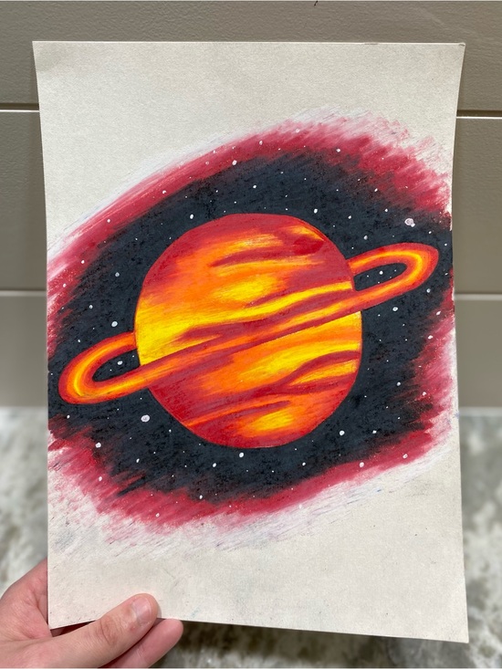 Hand Crafted Other - Vibrant Red & Yellow Planet Drawing *WILL COME FRAMED!*